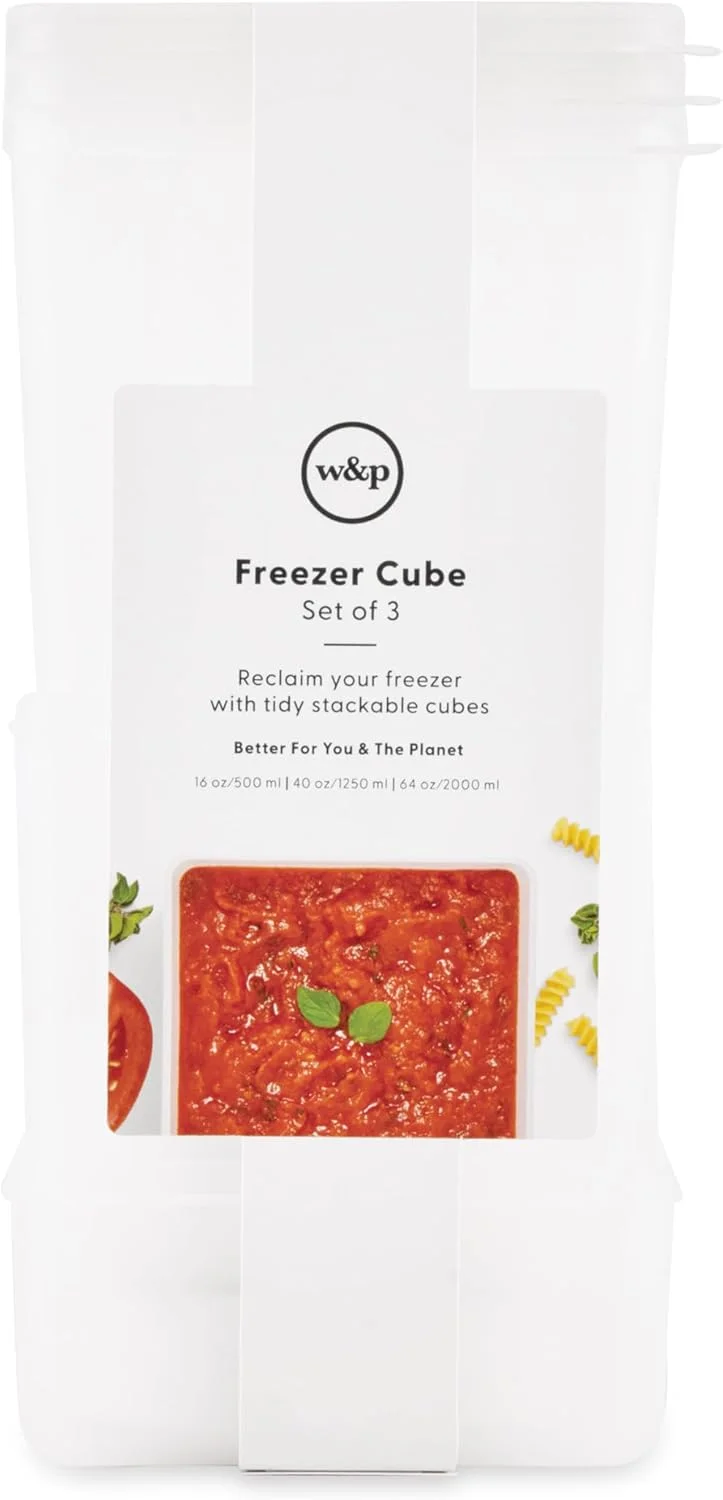 ظروف فریزری W&P - ست 3 عددی | با ظروف غذای منجمد مرتب و قابل چیدمان، فریزر خود را مرتب کنید | 470ml، 1.1 لیتر، 1.8 لیتر | ایمن برای فریزر، فاقد BPA، قابل شستشو در ماشین ظرفشویی، ایمن برای مایکروویو
