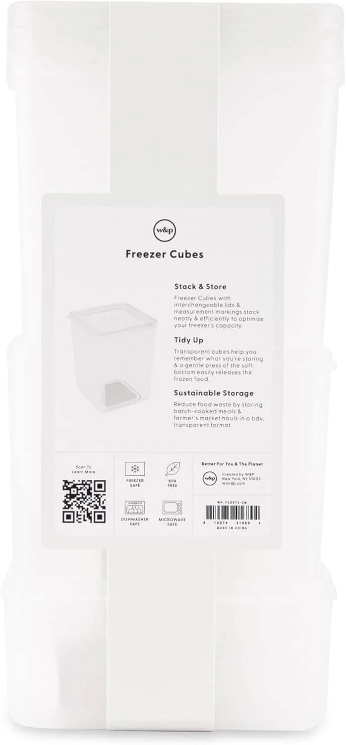 ظروف فریزری W&P - ست 3 عددی | با ظروف غذای منجمد مرتب و قابل چیدمان، فریزر خود را مرتب کنید | 470ml، 1.1 لیتر، 1.8 لیتر | ایمن برای فریزر، فاقد BPA، قابل شستشو در ماشین ظرفشویی، ایمن برای مایکروویو