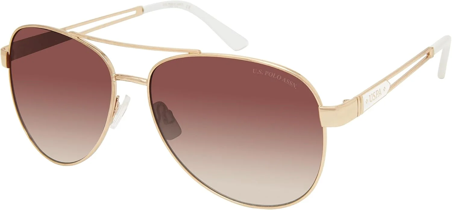 عینک آفتابی خلبانی فلزی محافظ یووی 400 زنانه U.S. Polo Assn مدل Pa5081. هدیه ای کلاسیک برای خانم ها، عینک آفتابی خلبانی 60 میلی متری