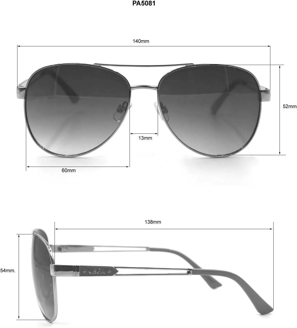 عینک آفتابی خلبانی فلزی محافظ یووی 400 زنانه U.S. Polo Assn مدل Pa5081. هدیه ای کلاسیک برای خانم ها، عینک آفتابی خلبانی 60 میلی متری
