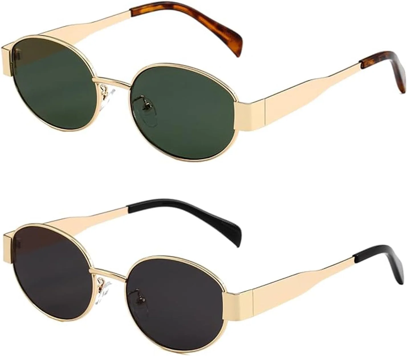عینک آفتابی بیضی ترندی Tufexigo به همراه کیف عینک آفتابی برای زنان، طراحی رترو، طلایی، دخترانه، عینک آفتابی، فریم فلزی کلاسیک، سایه های دهه 90
