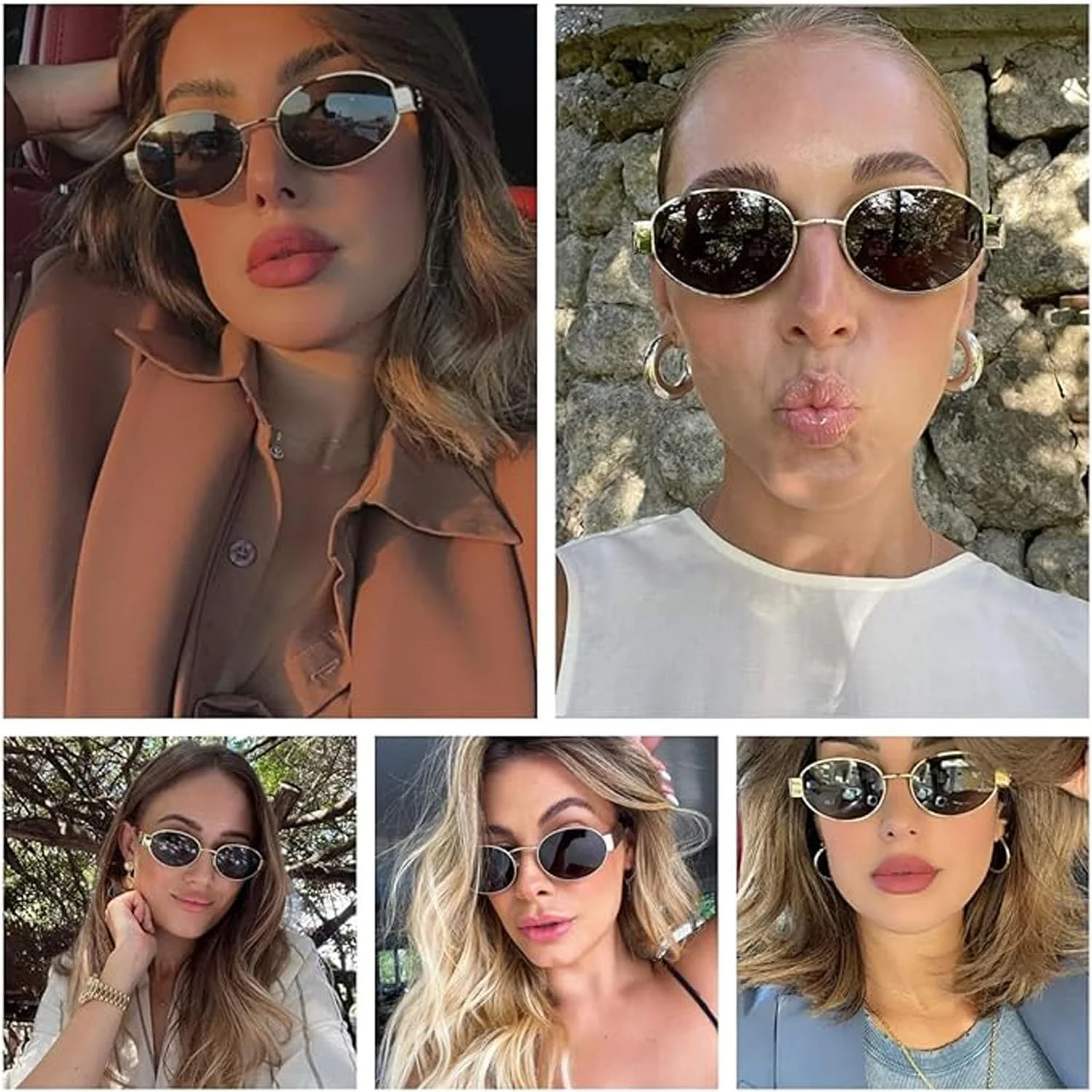 عینک آفتابی بیضی ترندی Tufexigo به همراه کیف عینک آفتابی برای زنان، طراحی رترو، طلایی، دخترانه، عینک آفتابی، فریم فلزی کلاسیک، سایه های دهه 90