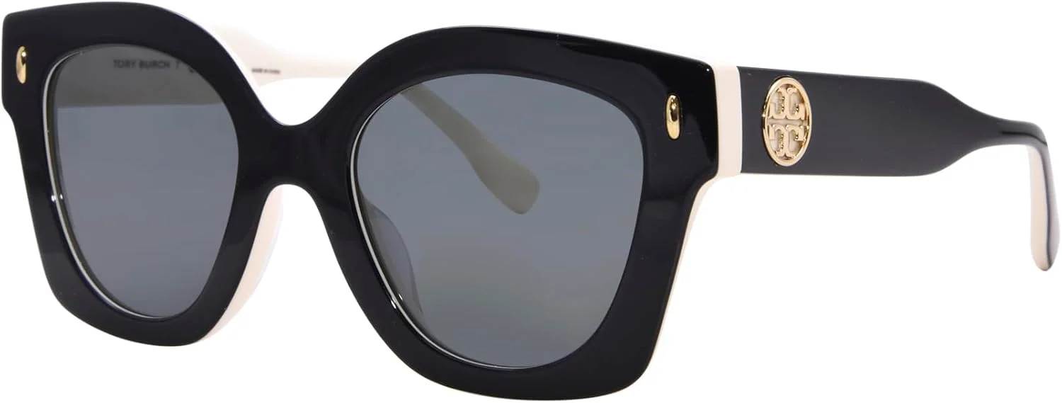 عینک آفتابی نامنظم زنانه توری برچ مدل TY 7201U 198887، مشکی/عاجی، پلاستیکی، لنز خاکستری، سایز 49-20-145