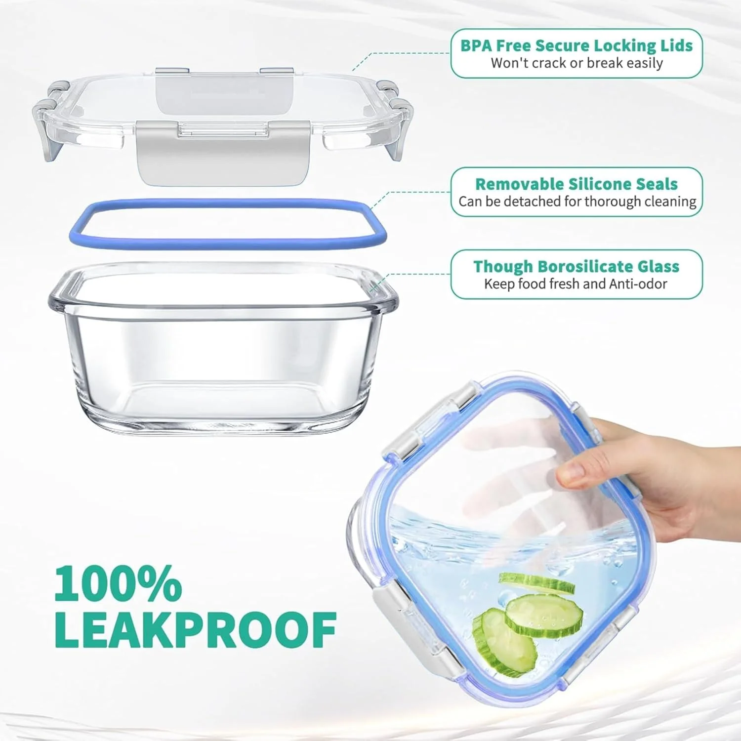 ظروف شیشه ای غذا FEELINGS، ظروف آماده سازی غذا با درب های سیلیکونی ضد نشت، 5 تکه، بدون BPA و هواگیر، صورتی، قابل استفاده در مایکروویو و فریزر