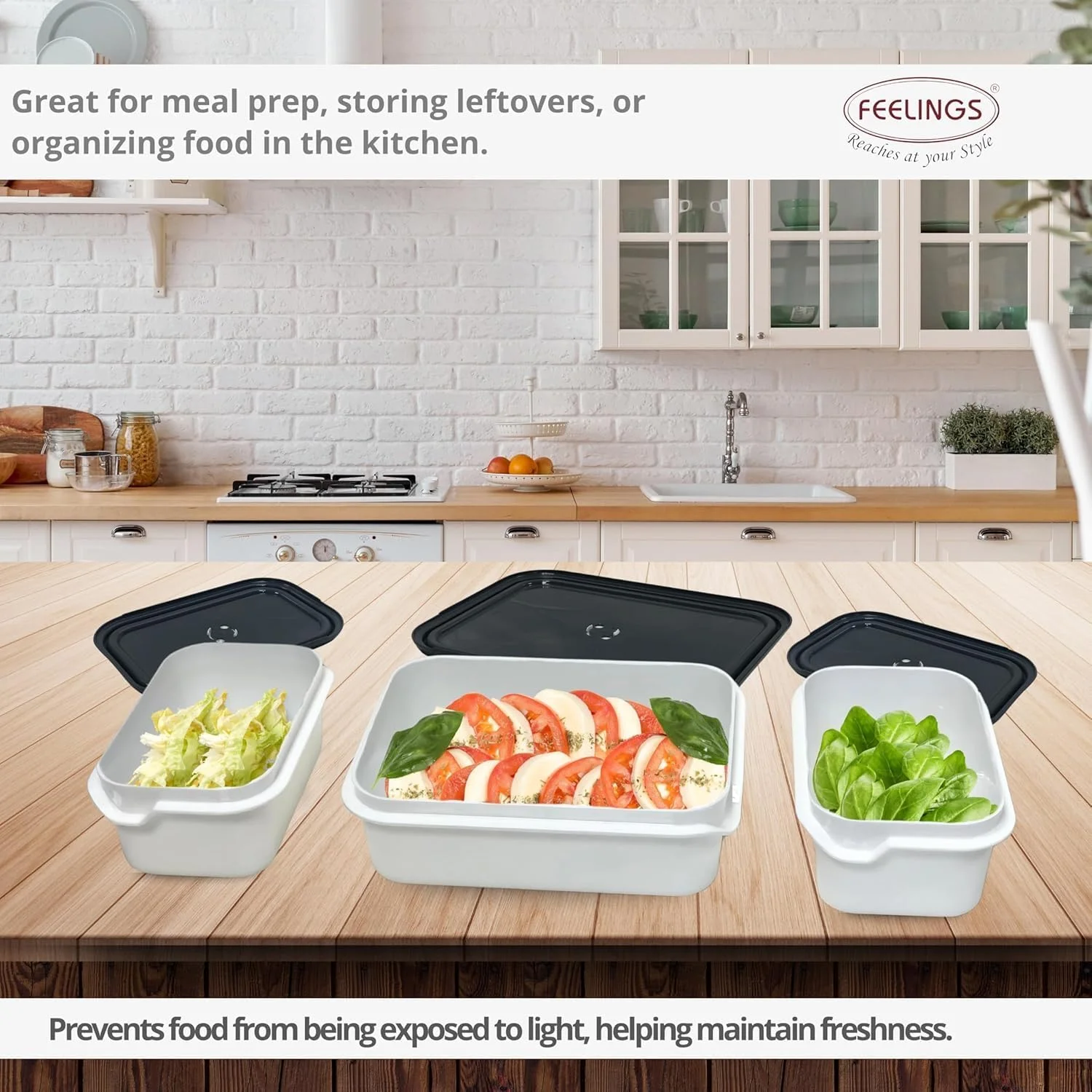 ظروف غذای درب دار مناسب مایکروویو FEELINGS، ست 3 عددی، فاقد BPA، ضد هوا