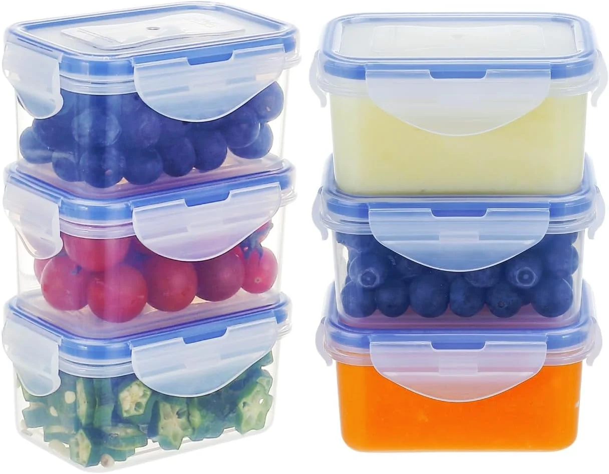 ست 6 عددی ظروف نگهداری مواد غذایی پلاستیکی 180 میلی لیتری EASYLOCK با درب، کوچک، جعبه نگهداری مستطیلی، آشپزخانه، ظروف مایکروویو، ظروف فریزر، کوچک، ظرف سس، جعبه اسنک