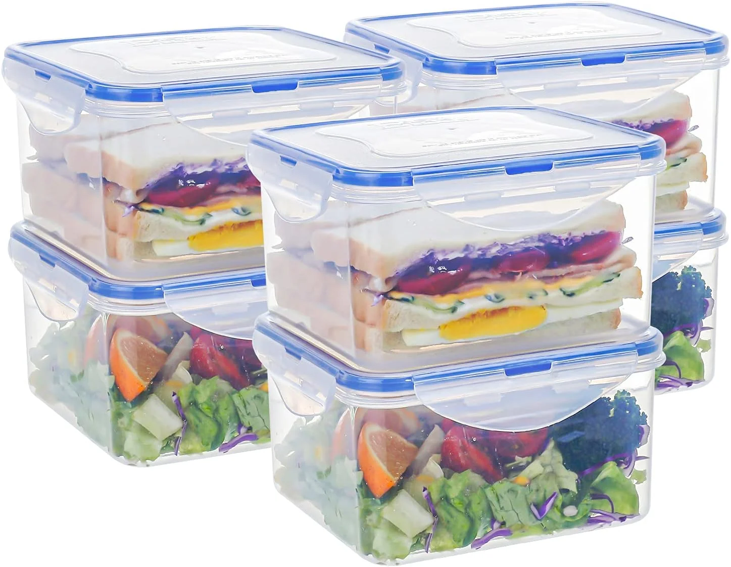 ست ۶ عددی ظروف نگهداری غذا ایزی لاک، جعبه ناهار پلاستیکی بزرگ با درب، ضد هوا و ضد نشت برای غذا، ست آشپزخانه بدون BPA، قابل استفاده در مایکروویو، یخچال و فریزر، ۱۲۵۰ میلی لیتر