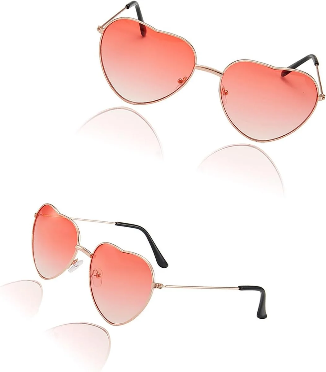 عینک آفتابی قلبی رترو Sweet seven، دو جفت - عینک های هیپی صورتی برای استایل دهه 60 و 70 و اکسسوری های جشنواره
