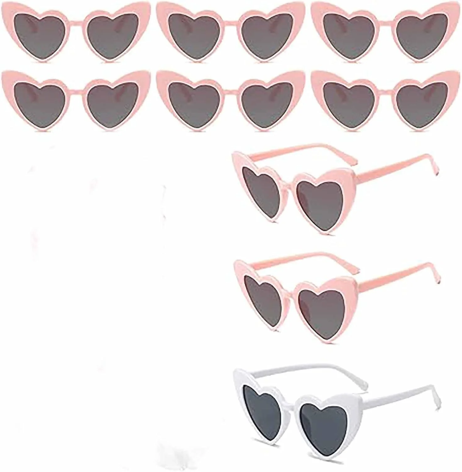 عینک آفتابی قلبی شکل Tazweeq، 9 جفت، مناسب مهمانی مجردی و عروسی، عینک های قلبی شکل عمده برای ساقدوش عروس، سایز واحد