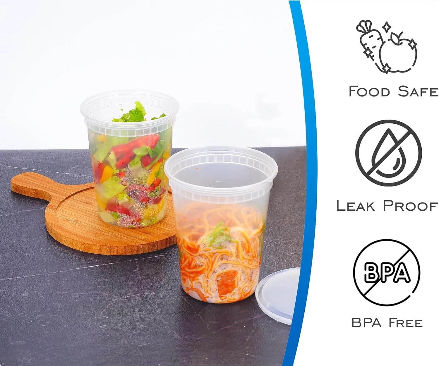 ظروف نگهداری مواد غذایی پلاستیکی EDI با درب های محکم [946 میلی لیتر، 20 عدد] | مناسب مایکروویو، فریزر و ماشین ظرفشویی | فاقد BPA | مقاوم | مناسب آماده سازی غذا | ضد نشت | قابل بازیافت