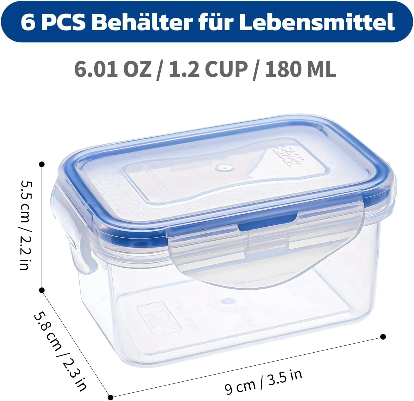 ست 6 عددی ظروف نگهداری مواد غذایی پلاستیکی 180 میلی لیتری EASYLOCK با درب، کوچک، جعبه نگهداری مستطیلی، آشپزخانه، ظروف مایکروویو، ظروف فریزر، کوچک، ظرف سس، جعبه اسنک