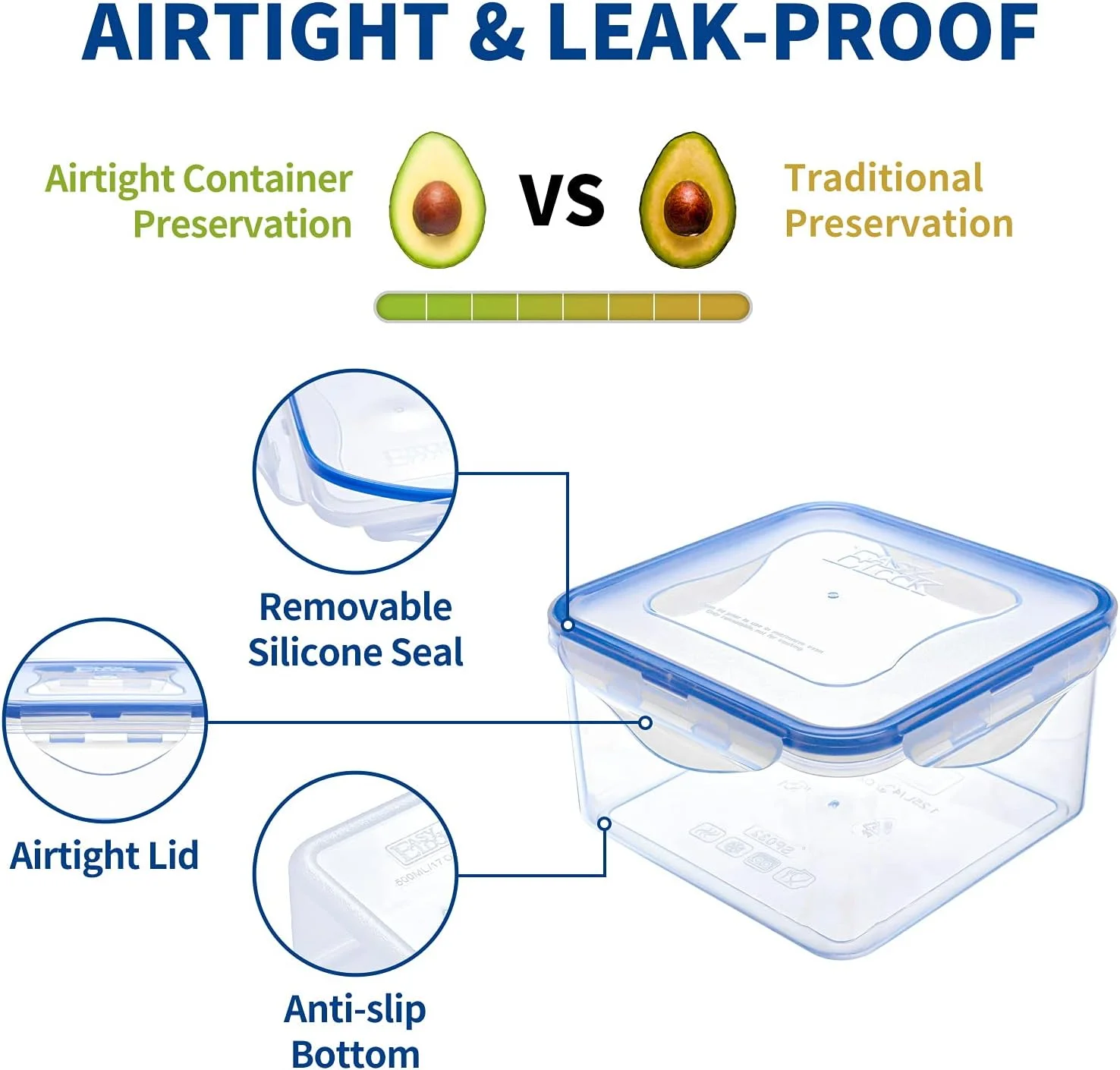 ست ۶ عددی ظروف نگهداری غذا ایزی لاک، جعبه ناهار پلاستیکی بزرگ با درب، ضد هوا و ضد نشت برای غذا، ست آشپزخانه بدون BPA، قابل استفاده در مایکروویو، یخچال و فریزر، ۱۲۵۰ میلی لیتر