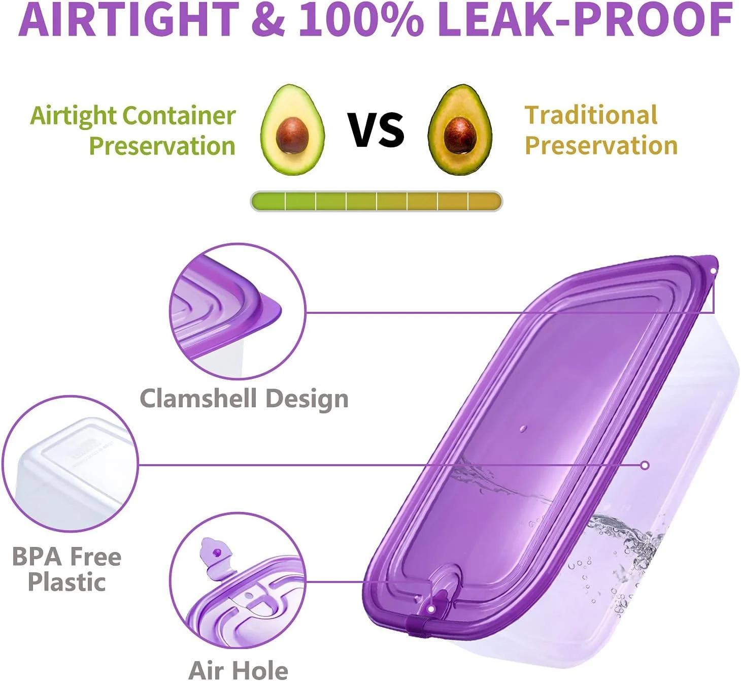 ظروف نگهداری مواد غذایی EASYLOCK با درب، 1.3 لیتر x 6، جعبه های آماده سازی غذا، قابل استفاده در مایکروویو، جعبه های فریزر برای یخچال، ست ظروف فریزر، ظروف فریزر، جعبه غذا، ظرف انجماد