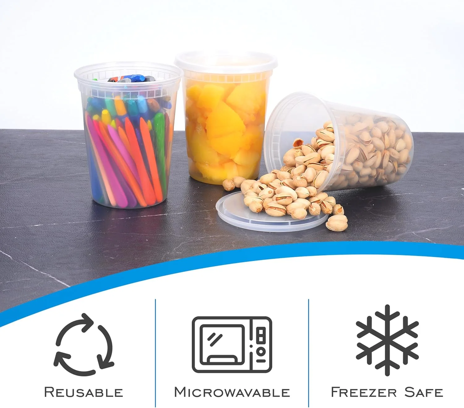 ظروف نگهداری مواد غذایی پلاستیکی EDI با درب های محکم [946 میلی لیتر، 20 عدد] | مناسب مایکروویو، فریزر و ماشین ظرفشویی | فاقد BPA | مقاوم | مناسب آماده سازی غذا | ضد نشت | قابل بازیافت