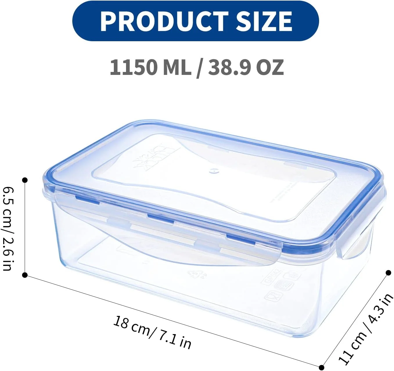 ظرف نگهداری مواد غذایی EASYLOCK بسته 6 عددی با درب های محکم، ظروف پلاستیکی آماده سازی غذا قابل استفاده مجدد، 1.15 لیتر، ضد نشت، قابل استفاده در مایکروویو، فریزر و ماشین ظرفشویی (آبی)