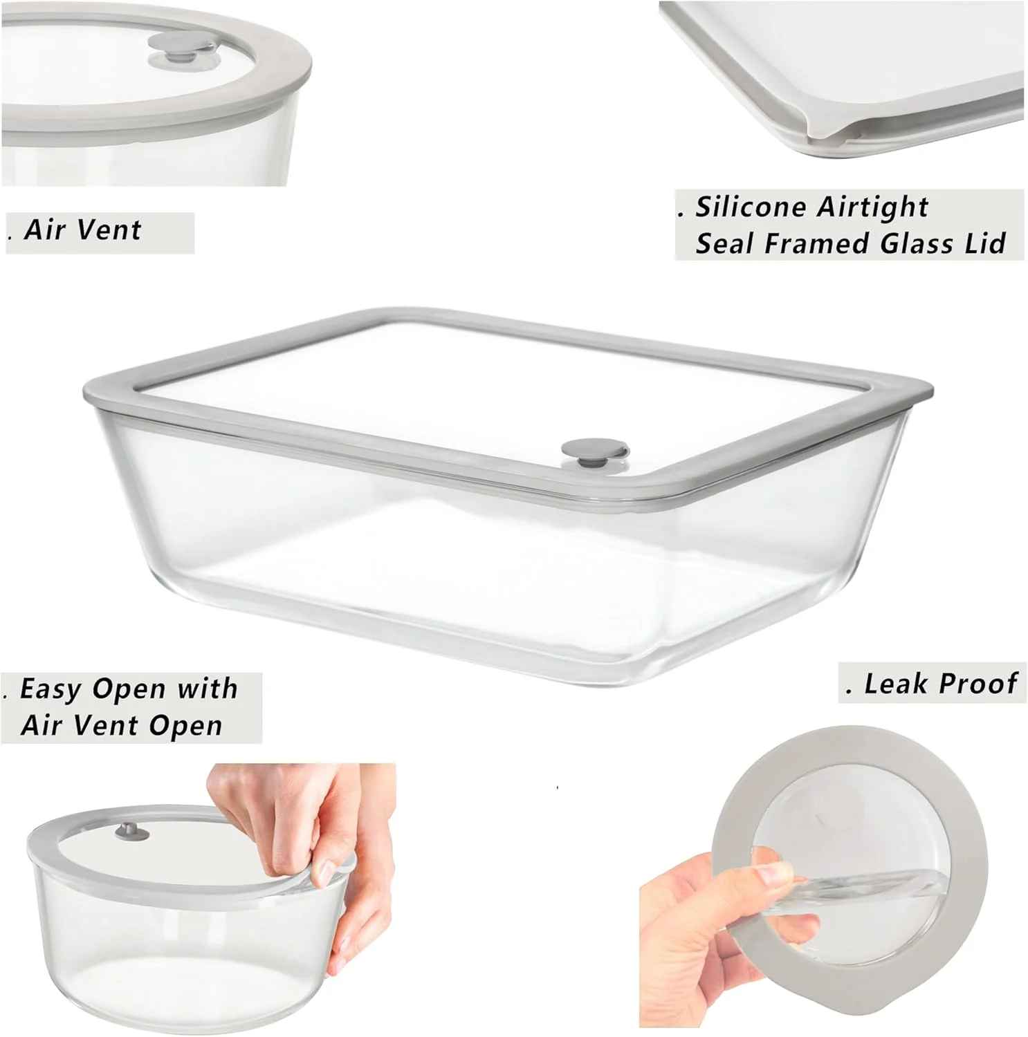 ظروف نگهداری غذا شیشه ای EcoEvo با درب شیشه ای، ست ظروف نگهداری غذا مناسب مایکروویو، بسته 3 عددی سایز بزرگ، ظروف نگهداری غذا با درب، ظروف آماده سازی غذا با درب ضد نشت.