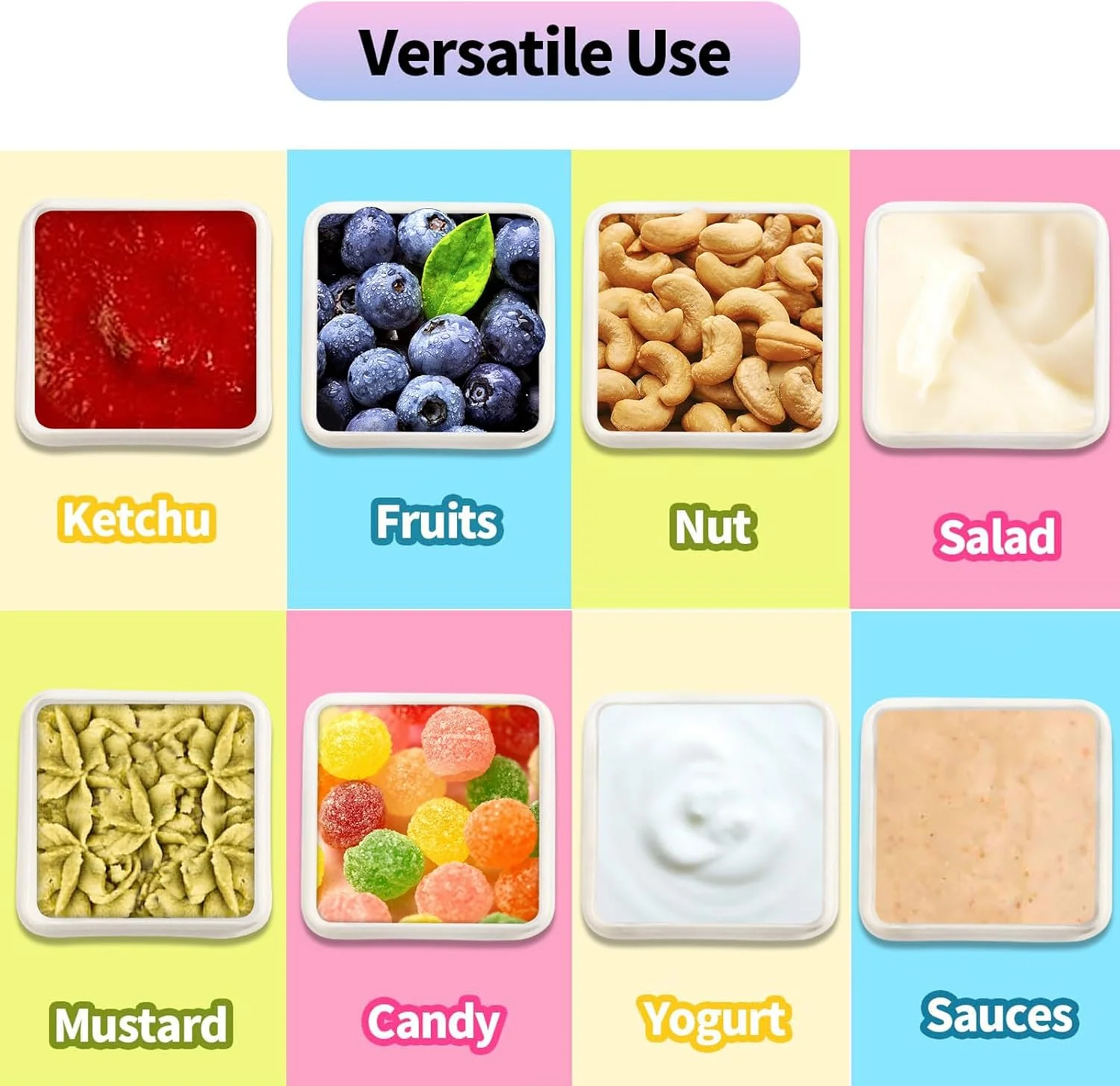 ظرف سس سالاد Elykorrne، بسته 8 عددی، ظروف کوچک چاشنی با درب، ظروف سس قابل استفاده مجدد، فنجان چاشنی پلاستیکی، ضد نشت برای جعبه بنتو ناهار کودکان، سفید