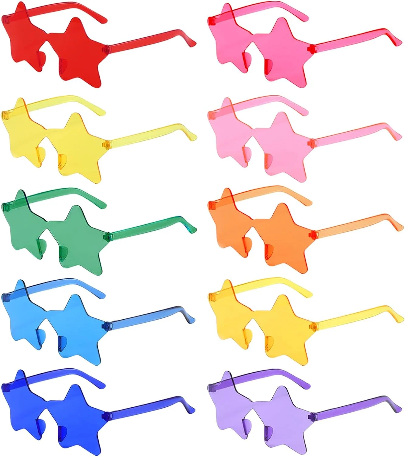 عینک آفتابی مهمانی بدون فریم رنگی سانولتیز - بسته 10/20 عددی - گرد/قلبی/چشم گربه ای/مستطیلی/ستاره ای/آتشی