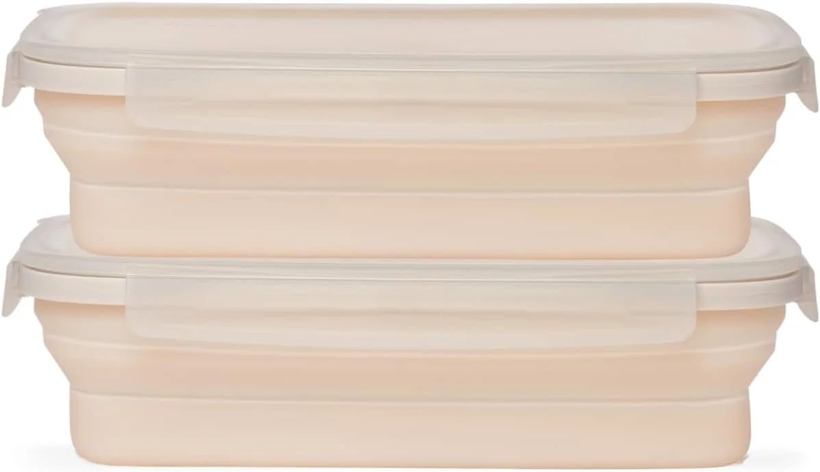 ظروف نگهداری غذای تاشو دریپ ای زد مدل Secondz - ست 2 عددی، ظروف دربسته و کم جا برای آماده سازی غذا و نگهداری باقیمانده - قابل استفاده در مایکروویو، فریزر و ماشین ظرفشویی، فاقد BPA، درب های قفل دار - رنگ ماسه سنگی