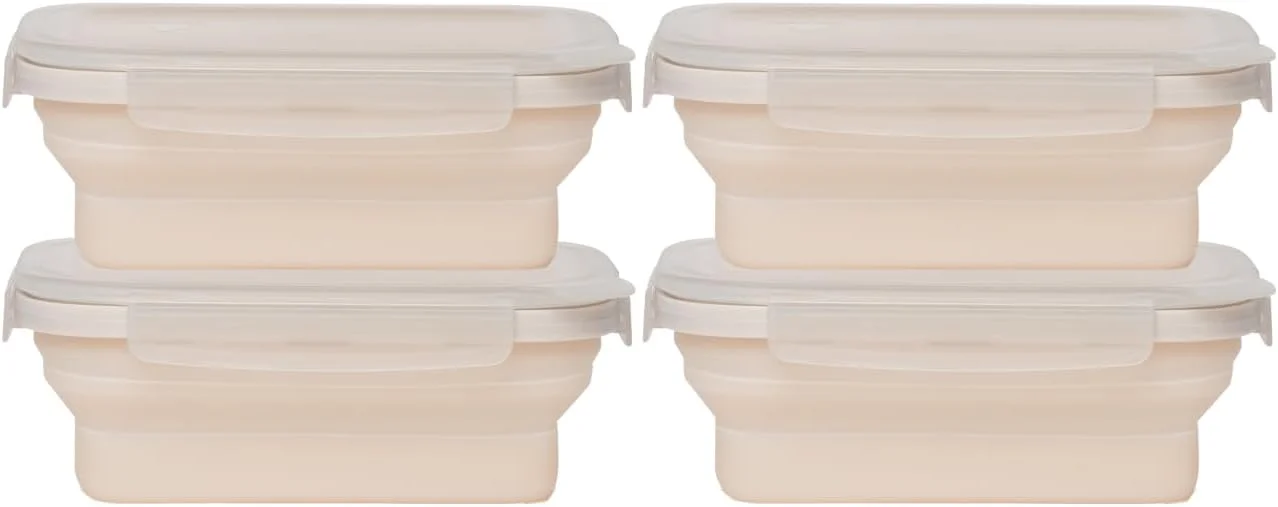 ظروف نگهداری غذای تاشو دریپ ای زد مدل Secondz - ست 4 عددی، ظروف آماده سازی غذا و نگهداری باقیمانده مواد غذایی با قابلیت صرفه جویی در فضا - قابل استفاده در مایکروویو، فریزر و ماشین ظرفشویی، فاقد BPA، درب های قفل دار - رنگ ماسه سنگی