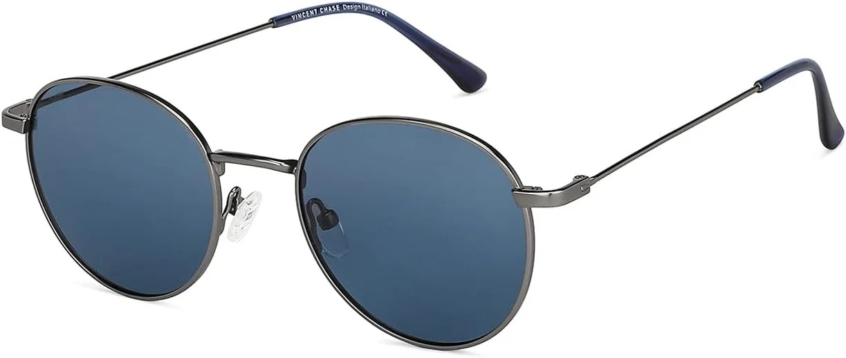 عینک آفتابی گرد فریم کامل وینسنت چیس بای لنزکارت | جدیدترین و شیک ترین عینک آفتابی برند | پلاریزه و محافظت 100% در برابر اشعه ماوراء بنفش | مردانه و زنانه | متوسط | VC S13112