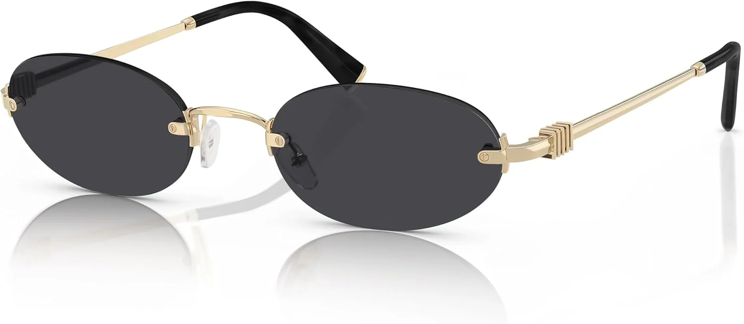 عینک آفتابی بیضی کوچک رترو زنانه مردانه، عینک آفتابی بدون فریم مد روز باریک Y2K