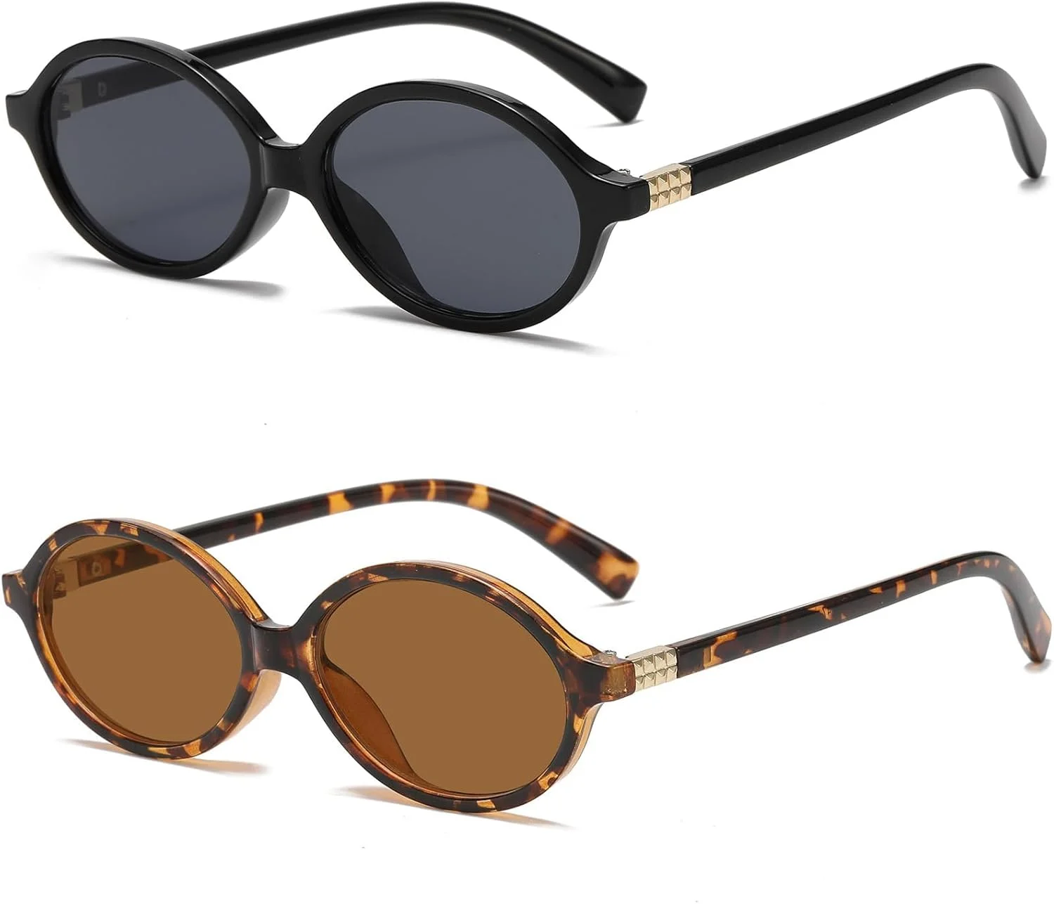 عینک آفتابی بیضی رترو زنانه مردانه، عینک آفتابی زنانه دهه 90، عینک های رنگی مد روز با محافظت UV400 (2 عدد)