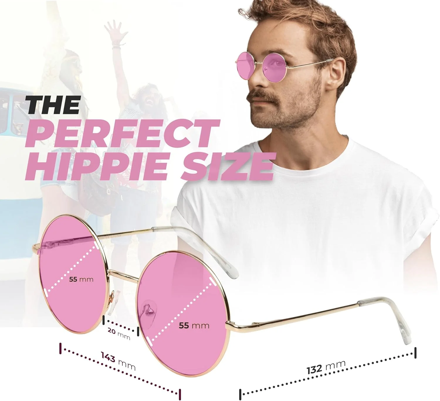 عینک آفتابی گرد بزرگ SunnyPro، لنزهای رنگی دایره ای یکپارچهسازی با سیستمعامل با محافظت UV400