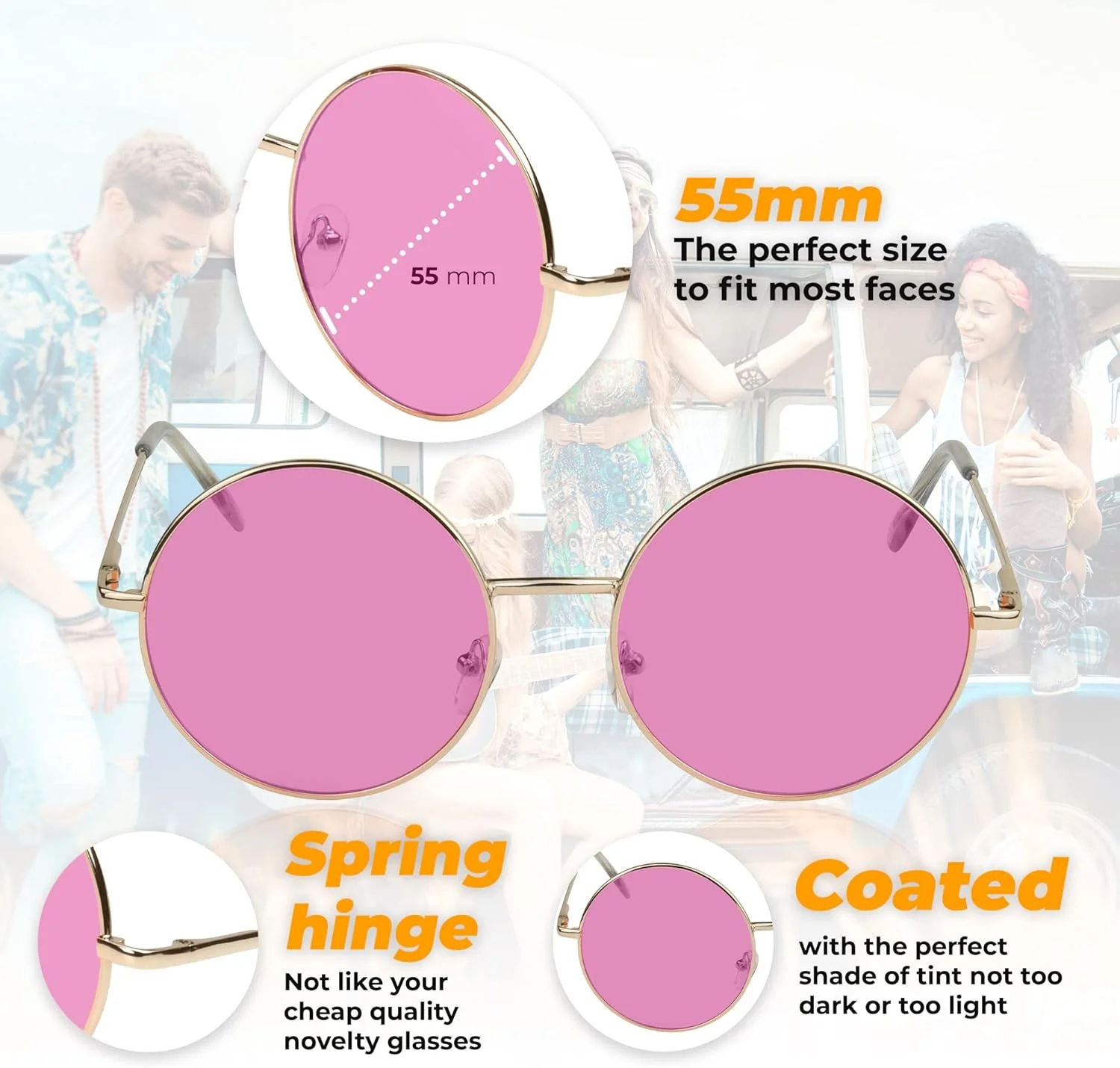 عینک آفتابی گرد بزرگ SunnyPro، لنزهای رنگی دایره ای یکپارچهسازی با سیستمعامل با محافظت UV400