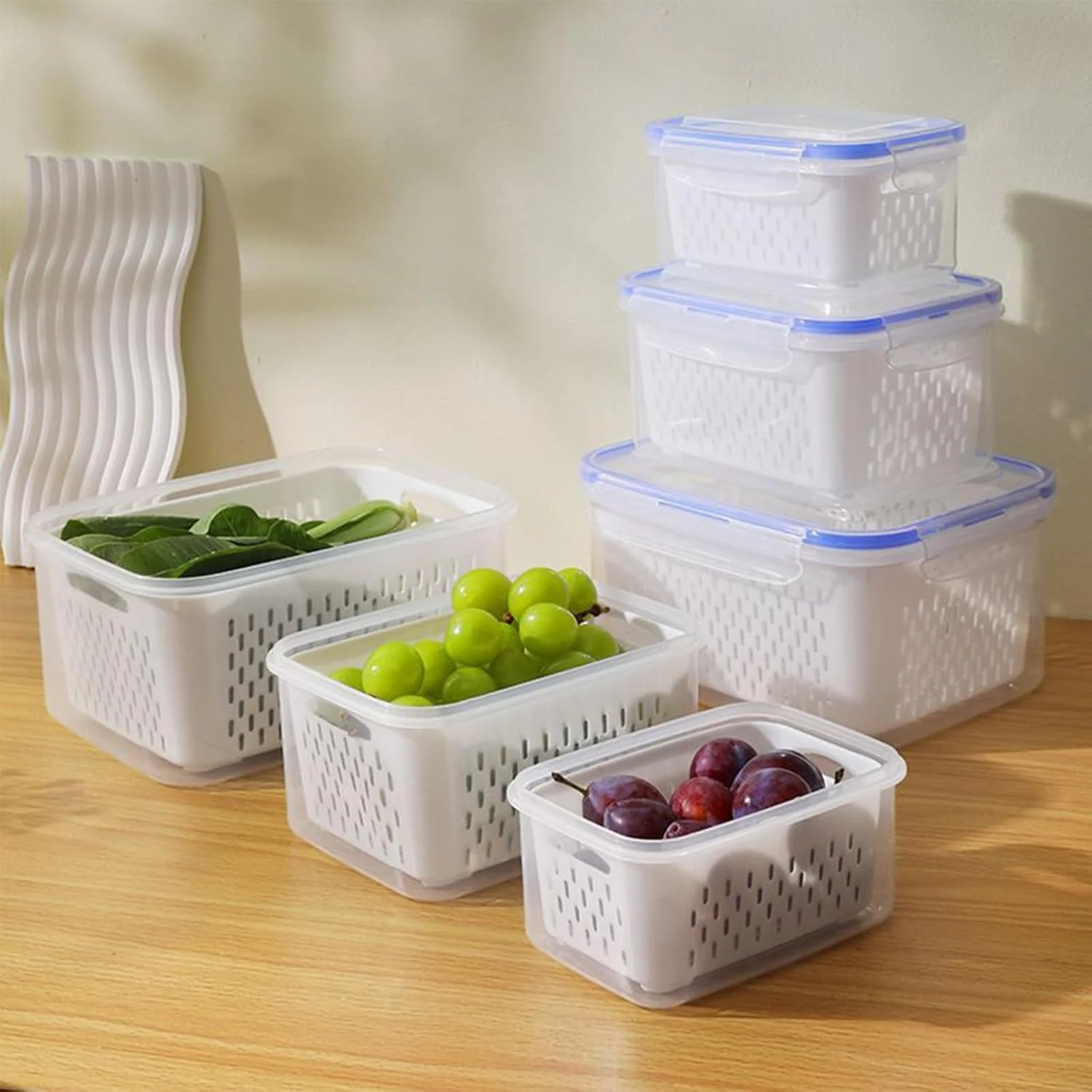 Fruit Saver Containers for Fridge - Food Storage Container with Removable Colander | Refrigerator Box - for Microwave Freezer Fridge Kitchen Meal Prep Pantry Camping Picnic Lunch Snack Salad Fruit