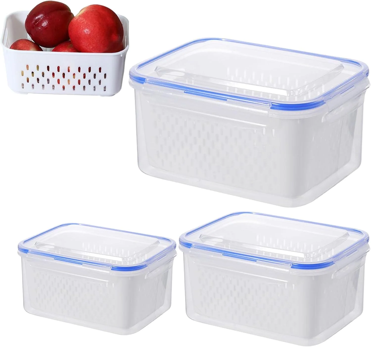 Fridge Fruit Storage Containers,Food Organizer with Removable Colander | Refrigerator Meal Box - for Microwave Freezer Fridge Kitchen Meal Prep Pantry Camping Picnic Lunch Snack Salad Fruit