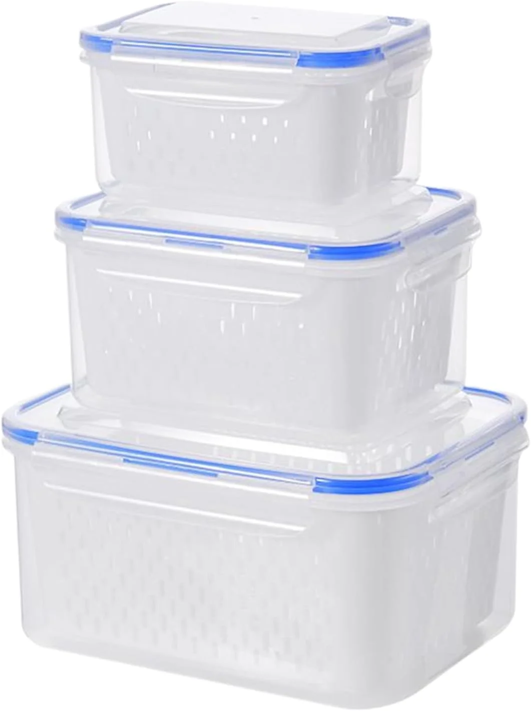 ظروف نگهداری میوه برای یخچال، سازمان دهنده مواد غذایی با آبکش جداشدنی - جعبه آماده سازی غذا - مناسب برای مایکروویو فریزر یخچال آشپزخانه آماده سازی غذا انبار کمپینگ پیک نیک ناهار اسنک سالاد میوه