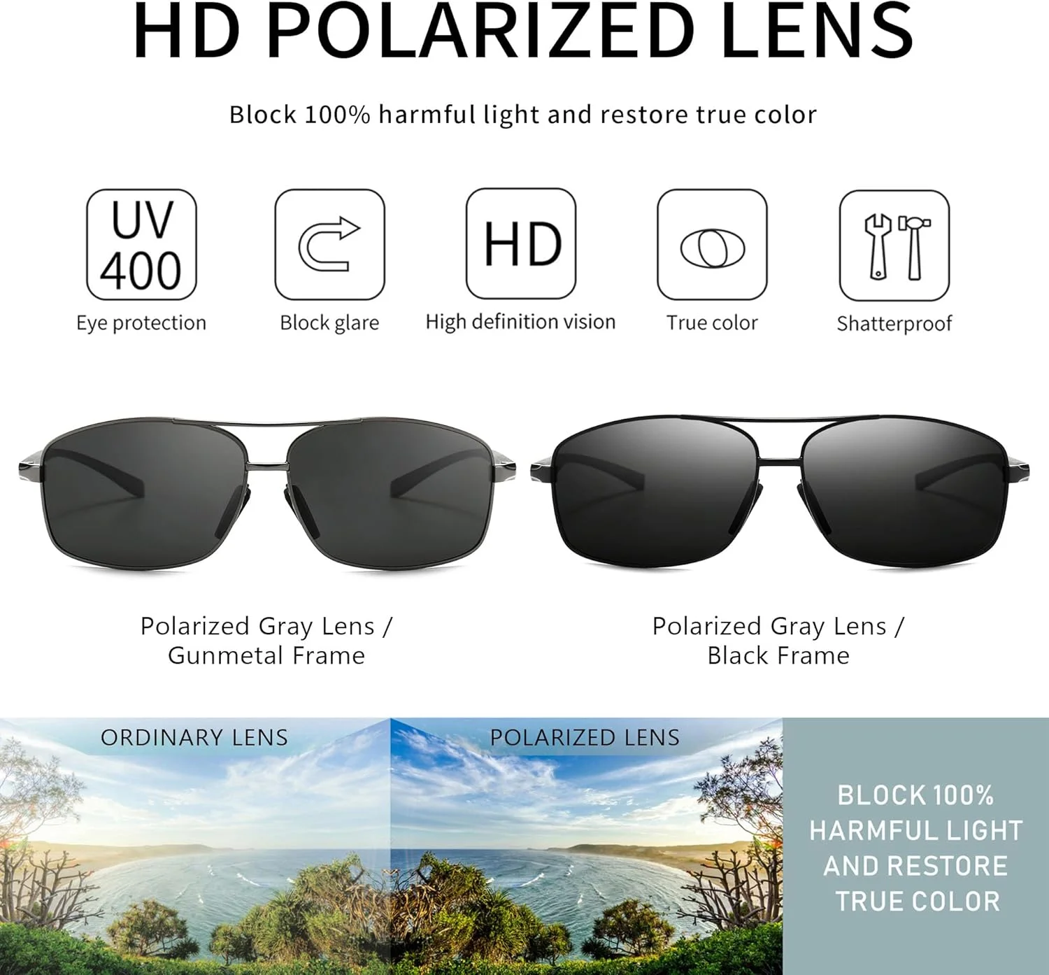 عینک آفتابی مستطیلی پلاریزه فوق سبک SUNGAIT با محافظت UV400