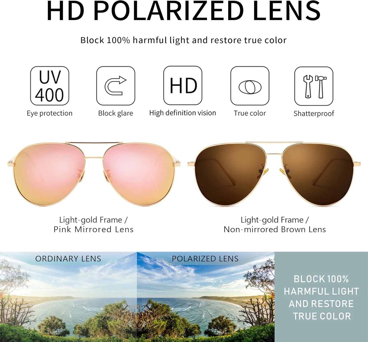 عینک آفتابی خلبانی بزرگ زنانه SUNGAIT - لنز پلاریزه آینه ای عینک آفتابی خلبانی بزرگ زنانه SUNGAIT - لنز پلاریزه آینه ای