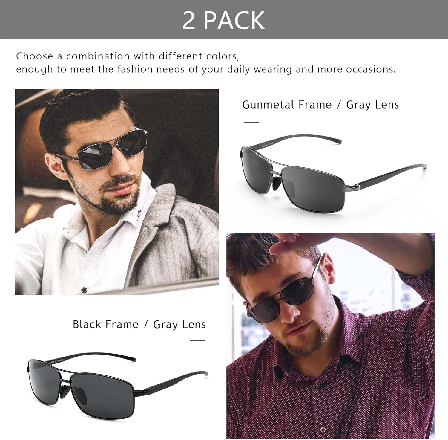 عینک آفتابی مستطیلی پلاریزه فوق سبک SUNGAIT با محافظت UV400