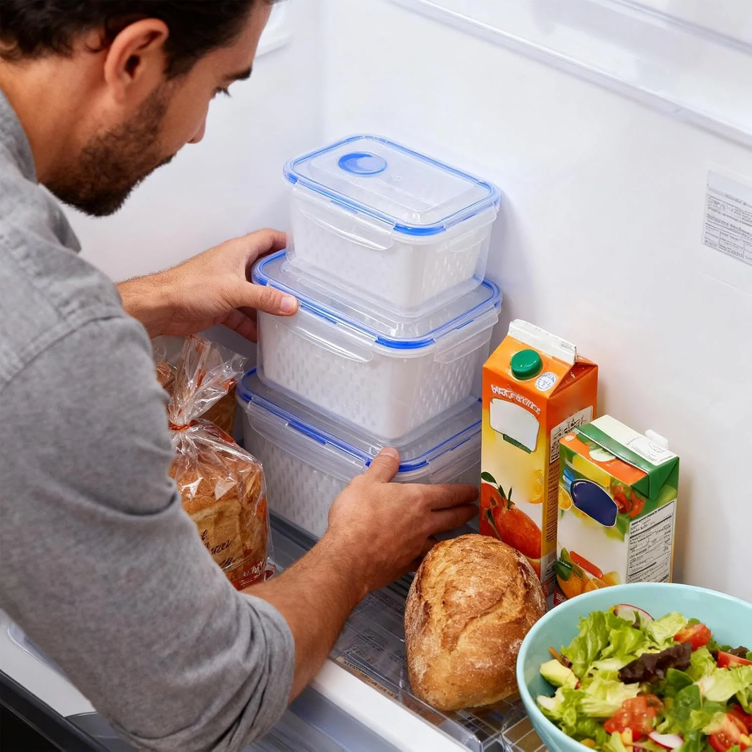 ظروف نگهداری میوه، سازمان دهنده مواد غذایی با آبکش جداشدنی - جعبه غذای یخچال، برای مایکروویو فریزر یخچال آشپزخانه آماده سازی غذا انبار کمپینگ پیک نیک ناهار میان وعده سالاد میوه