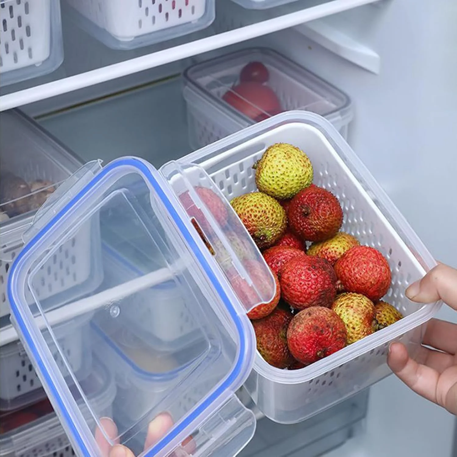 ظروف نگهداری میوه برای یخچال - سازمان دهنده با آبکش جداشدنی | جعبه پیک نیک - مناسب مایکروویو، فریزر، یخچال، آماده سازی غذا، آشپزخانه، انبار، کمپینگ، پیک نیک، ناهار، میان وعده، سالاد، میوه