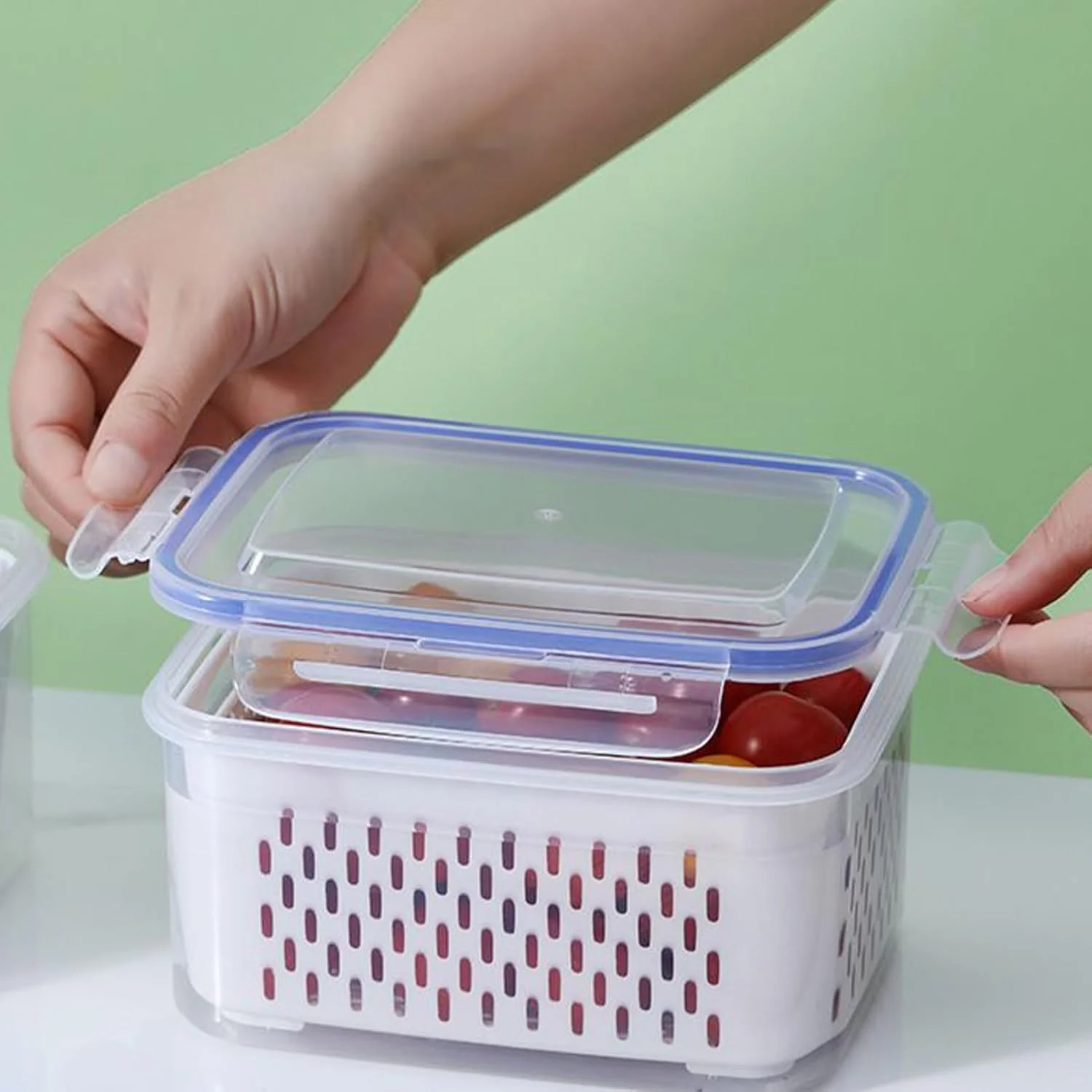 ظروف نگهداری میوه برای یخچال - سازمان دهنده مواد غذایی با آبکش جداشدنی | جعبه غذای یخچال - برای مایکروویو فریزر یخچال آشپزخانه آماده سازی غذا انبار کمپینگ پیک نیک ناهار میان وعده سالاد میوه