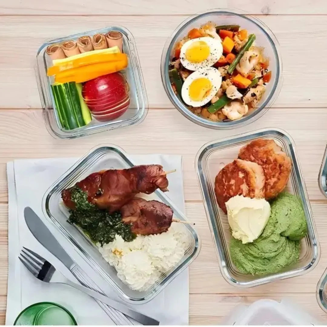 ظروف شیشه ای نگهداری مواد غذایی ABKPOINT با درب های آبی رنگ محکم | ست 3 تکه (400 میلی لیتر، 600 میلی لیتر، 1000 میلی لیتر) | ظروف مربعی قابل چیدن | جعبه ناهار ایمن برای مایکروویو علب طعام زجاجية محكمة الغلق