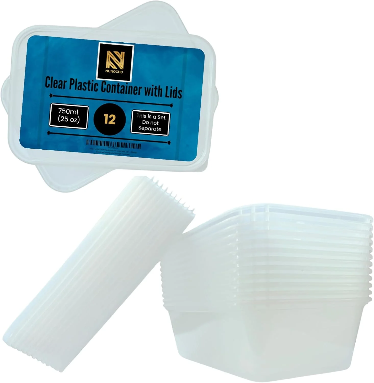 ظروف پلاستیکی غذا نونوچو با درب. بسته 12 عددی 750 میلی لیتری. جعبه های شفاف نگهداری در فریزر، نگهداری مواد غذایی، قابل استفاده در مایکروویو، یخچال، قابل شستشو، قابل بازیافت، ضد نشت، قابل استفاده مجدد، بدون BPA، مناسب بیرون بر.