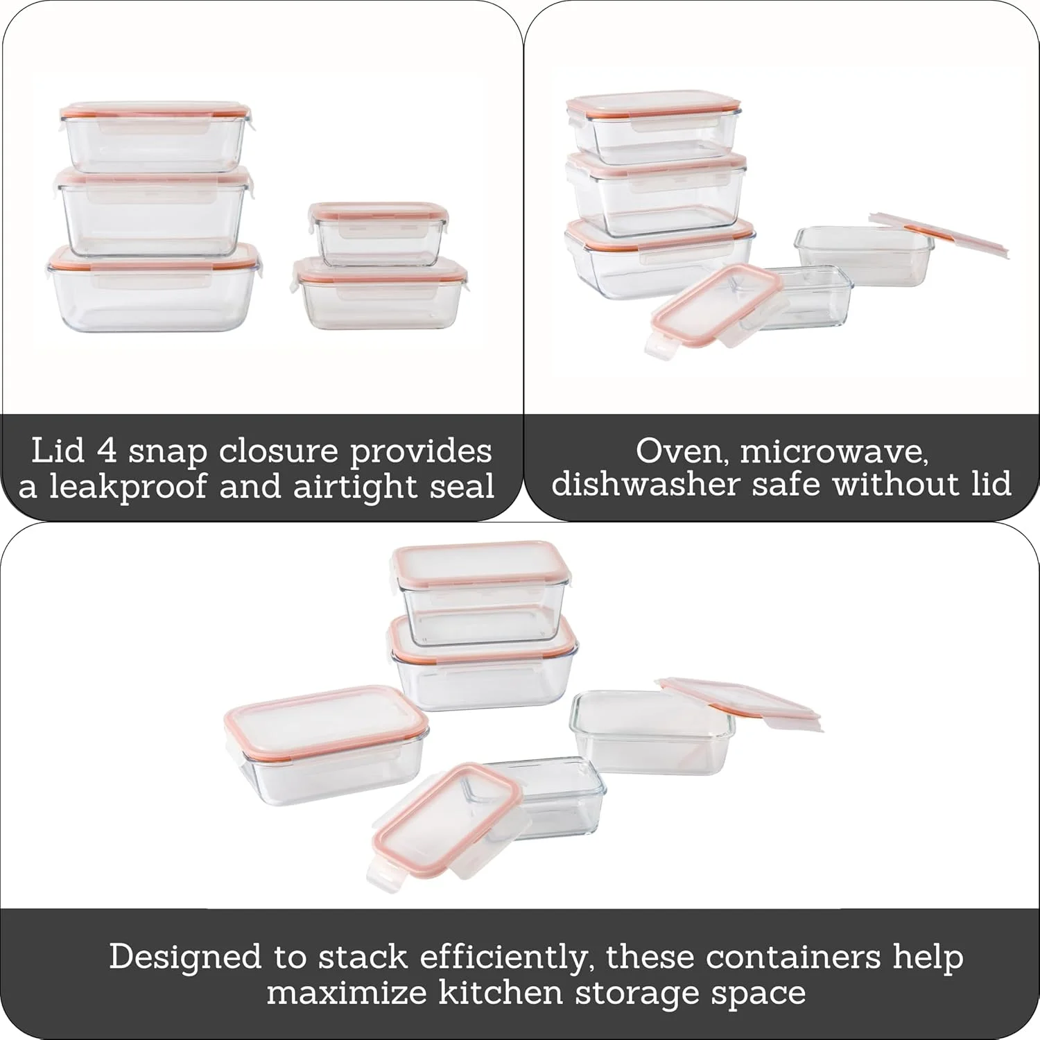 ظروف نگهداری غذا شیشه ای ایموسا با درب، ست 10 تکه ظروف آماده سازی غذا شیشه بوروسیلیکات قابل استفاده در فر، مایکروویو و فریزر، درب های ضد هوا و ضد نشت