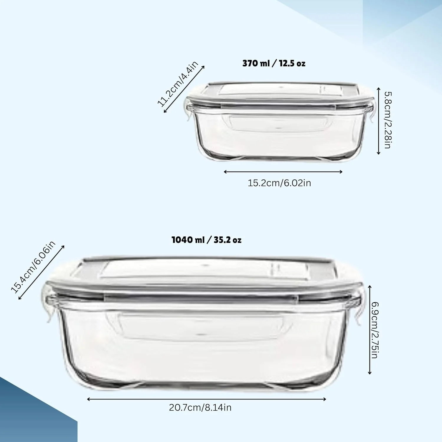 ست 2 عددی ظروف شیشه ای آماده سازی غذا با درب های قفل دار ضد نشت (1040 میلی لیتر و 370 میلی لیتر)، ظروف نگهداری مواد غذایی درب دار برای مایکروویو، فر، فریزر و ماشین ظرفشویی، فاقد BPA، سبز