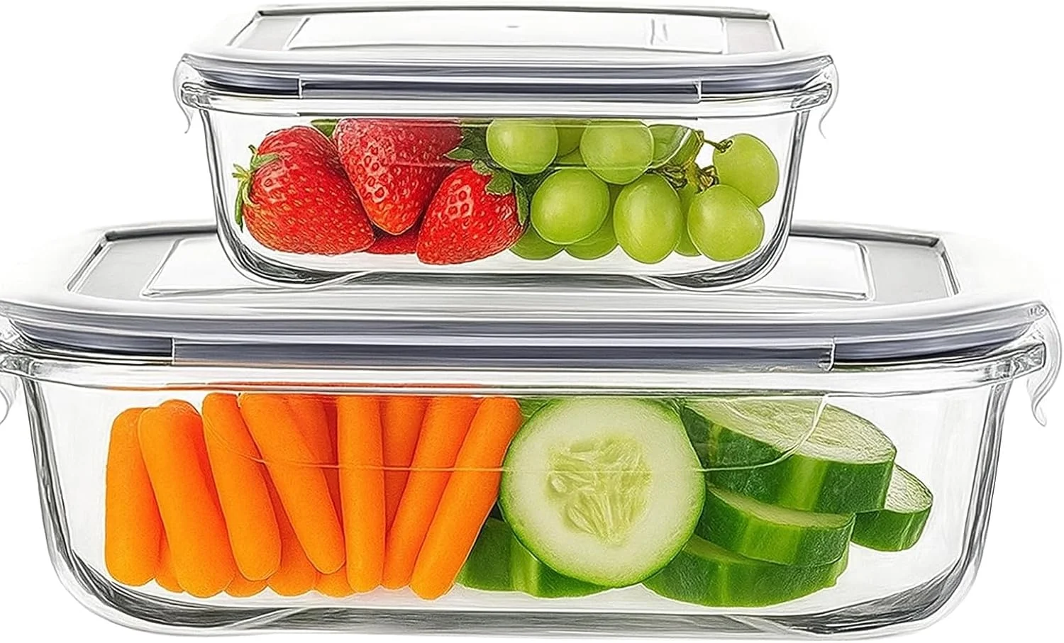 ست 2 عددی ظروف شیشه ای آماده سازی غذا با درب های قفل دار ضد نشت (640 میلی لیتر و 200 میلی لیتر)، ظروف نگهداری مواد غذایی درب دار برای مایکروویو، فر، فریزر و ماشین ظرفشویی، بدون BPA، سبز