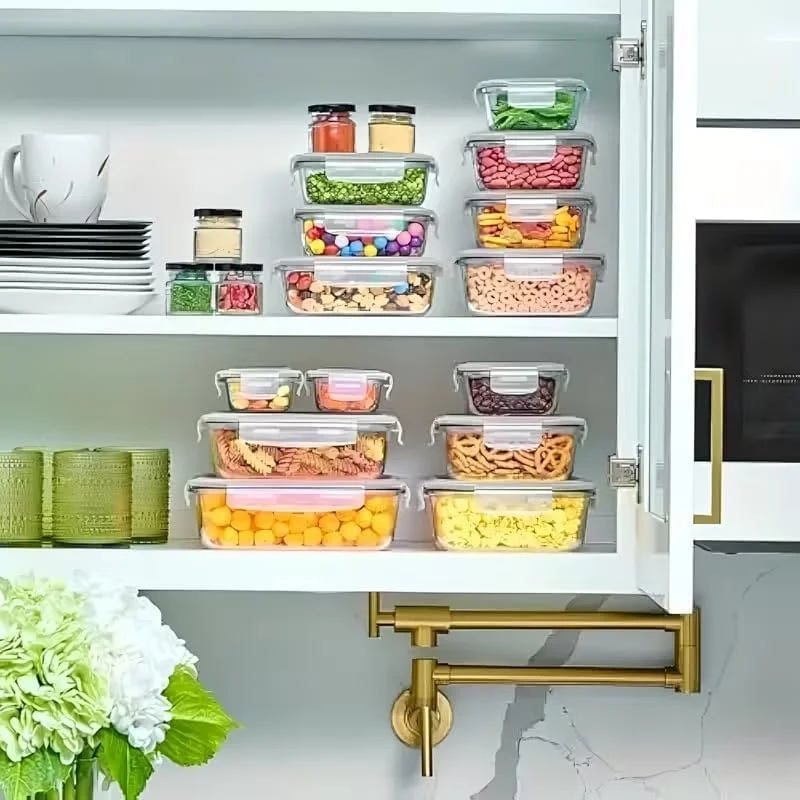 ست 2 عددی ظروف شیشه ای آماده سازی غذا با درب های قفل دار ضد نشت (640 میلی لیتر و 200 میلی لیتر)، ظروف نگهداری مواد غذایی درب دار برای مایکروویو، فر، فریزر و ماشین ظرفشویی، بدون BPA، سبز