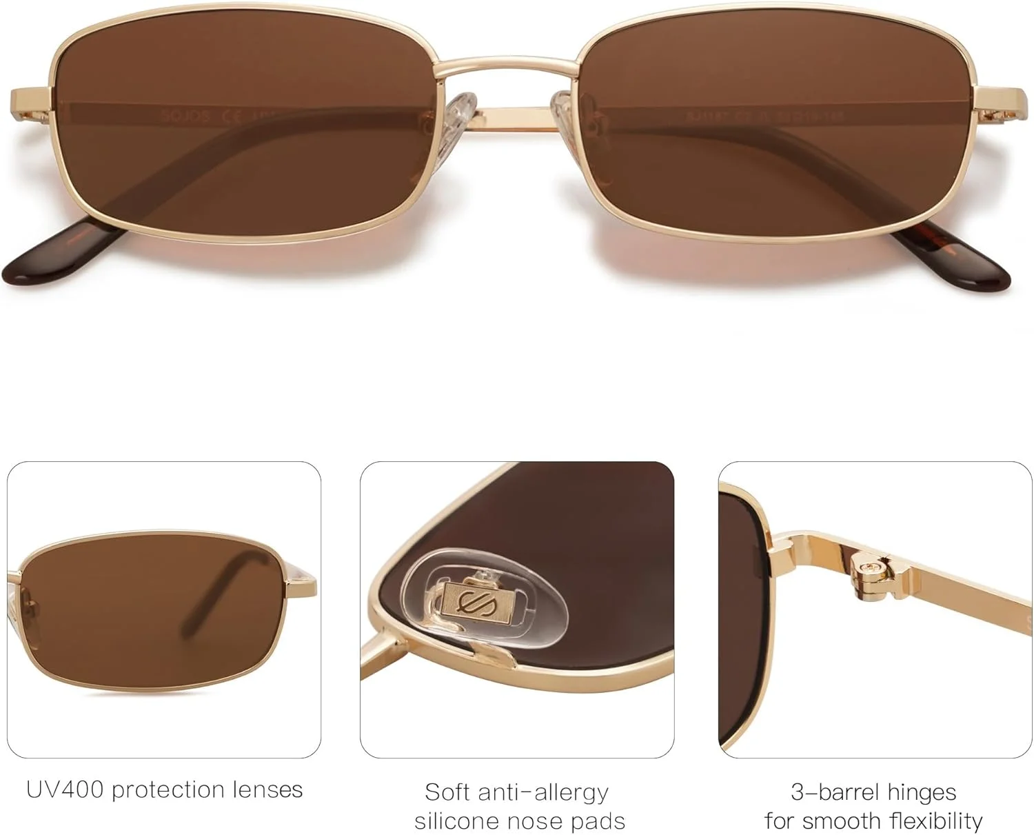 عینک آفتابی مستطیلی باریک کوچک SOJOS Y2k زنانه مردانه رترو دهه 80 و 90 مدل SJ1187 عینک آفتابی مستطیلی باریک کوچک SOJOS Y2k زنانه مردانه رترو دهه 80 و 90 مدل SJ1187