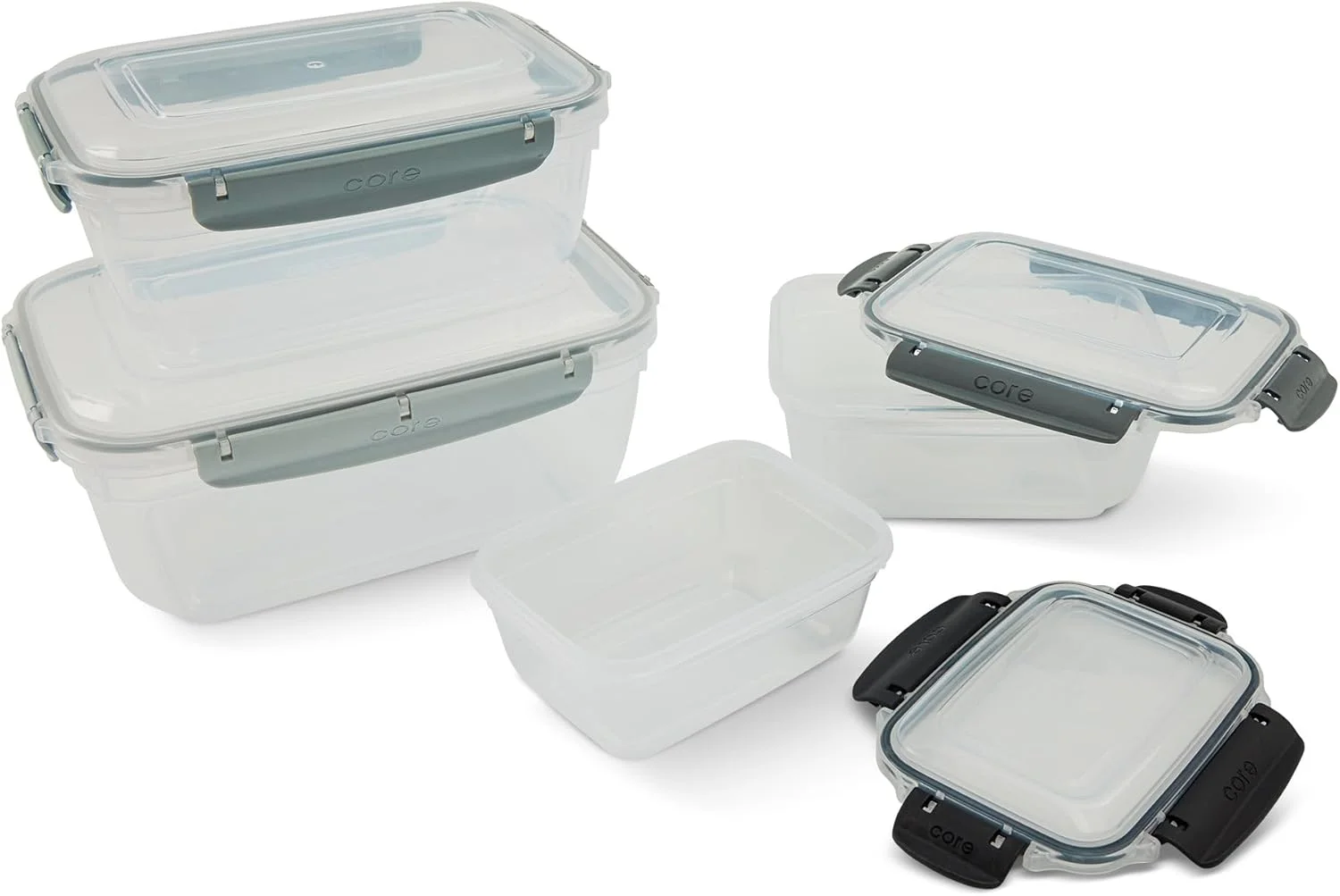 ظروف نگهداری غذای تو در تو Core Kitchen - ست 8 تکه با 4 درب قفل دار هواگیر - بدون BPA، قابل چیدن، مناسب مایکروویو، فریزر و ماشین ظرفشویی - شفاف