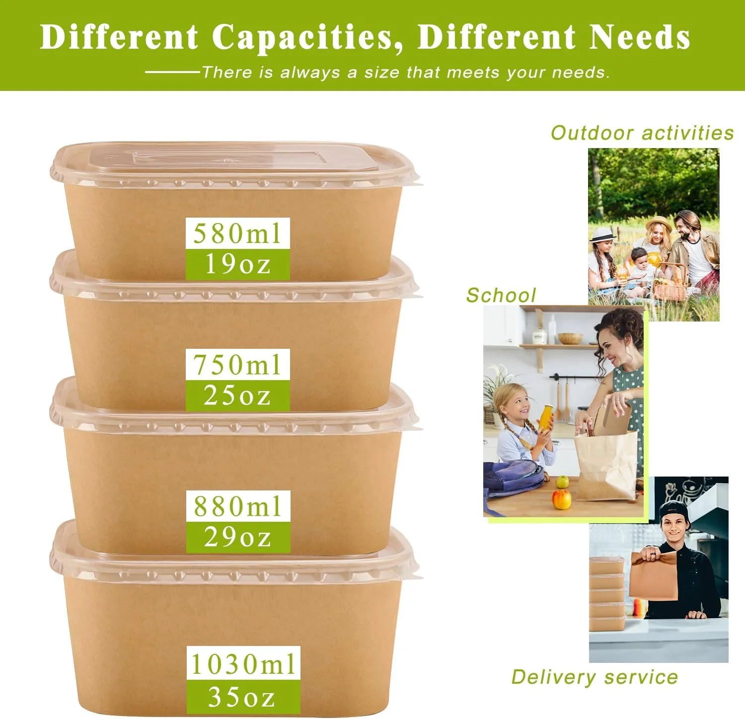 ظروف کاغذی 50 عددی MINCOCO، ظروف آماده سازی غذا یکبار مصرف با درب【شامل 50 چنگال چوبی + 100 برچسب】 ظروف غذای سالاد، ایمن برای فریزر و مایکروویو، کاسه های سوپ ضد نشت (29 اونس، 50 عددی)