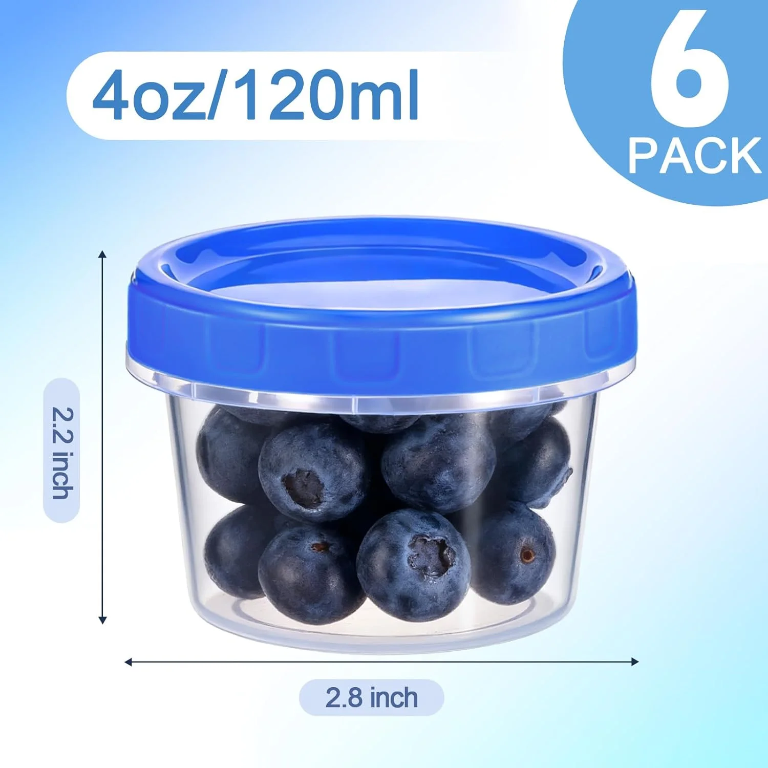 ظروف پلاستیکی یومارکت 6 عددی 120 میلی لیتری با درب پیچی، ظروف نگهداری مواد غذایی کوچک نیم فنجانی قابل استفاده مجدد، ظروف فریزر درب دار، قابل استفاده در مایکروویو و ماشین ظرفشویی، به همراه قلم و برس