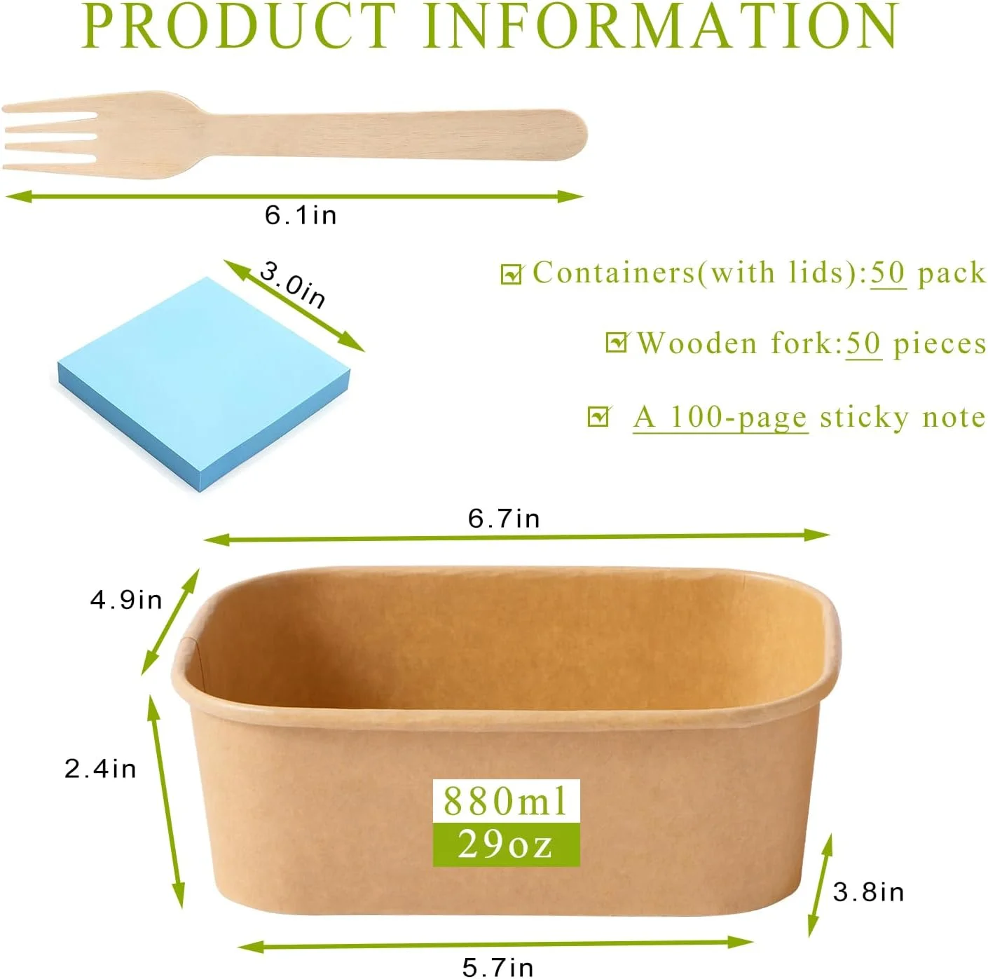 ظروف کاغذی 50 عددی MINCOCO، ظروف آماده سازی غذا یکبار مصرف با درب【شامل 50 چنگال چوبی + 100 برچسب】 ظروف غذای سالاد، ایمن برای فریزر و مایکروویو، کاسه های سوپ ضد نشت (29 اونس، 50 عددی)