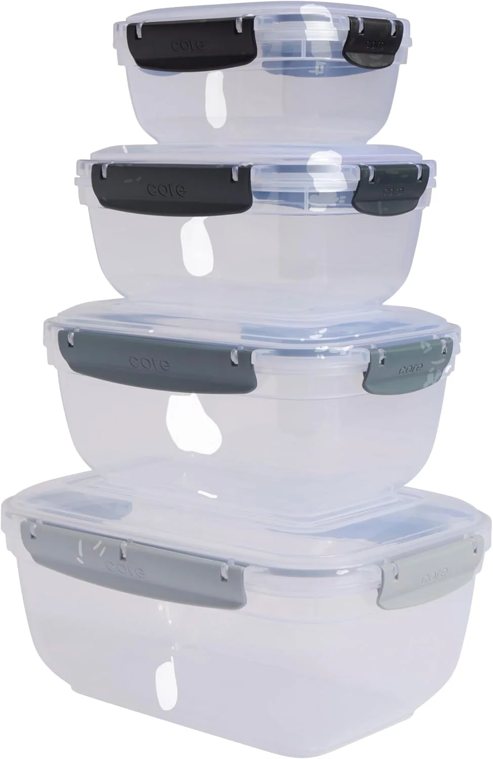 ظروف نگهداری غذای تو در تو Core Kitchen - ست 8 تکه با 4 درب قفل دار هواگیر - بدون BPA، قابل چیدن، مناسب مایکروویو، فریزر و ماشین ظرفشویی - شفاف